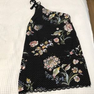 Maeve black floral one-shoulder dress